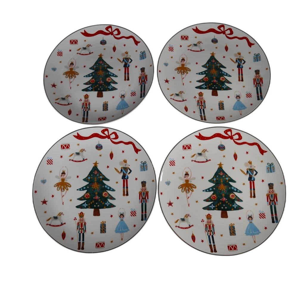 Grace Teaware Nutcracker Ballet Christmas Set of Four Plates